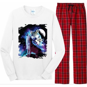 Cosmic Space Wolf Wolves Family Howling At Moon Long Sleeve Pajama Set