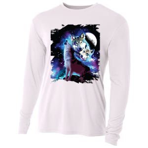 Cosmic Space Wolf Wolves Family Howling At Moon Cooling Performance Long Sleeve Crew