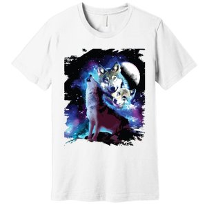 Cosmic Space Wolf Wolves Family Howling At Moon Premium T-Shirt