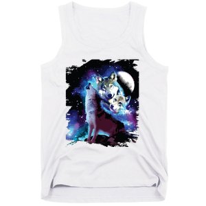 Cosmic Space Wolf Wolves Family Howling At Moon Tank Top