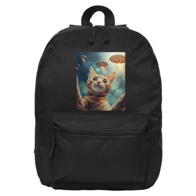 Cat Selfie With Ufos Aliens Kitten Funny 16 in Basic Backpack