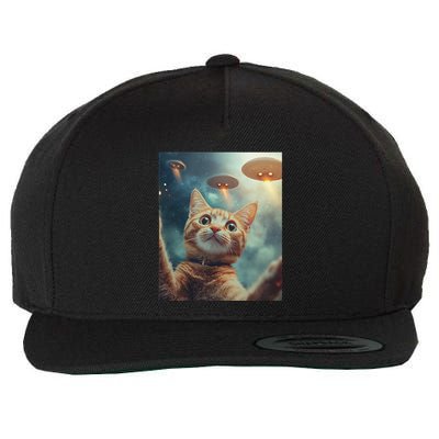 Cat Selfie With Ufos Aliens Kitten Funny Wool Snapback Cap