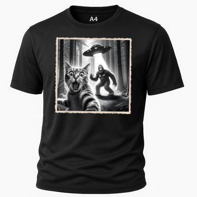 Cat Selfie With Bigfoot & UFO | Funny Sasquatch & Cat  Cooling Performance Crew T-Shirt