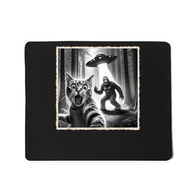 Cat Selfie With Bigfoot & UFO | Funny Sasquatch & Cat  Mousepad