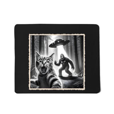 Cat Selfie With Bigfoot & Ufo  Funny Sasquatch & Cat Mousepad