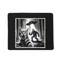 Cat Selfie With Bigfoot & Ufo  Funny Sasquatch & Cat Mousepad