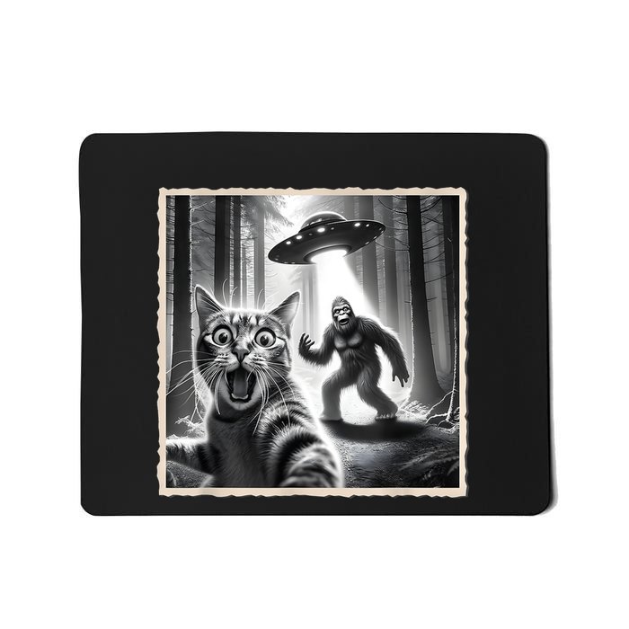 Cat Selfie With Bigfoot & Ufo  Funny Sasquatch & Cat Mousepad