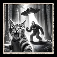 Cat Selfie With Bigfoot & Ufo  Funny Sasquatch & Cat Mousepad