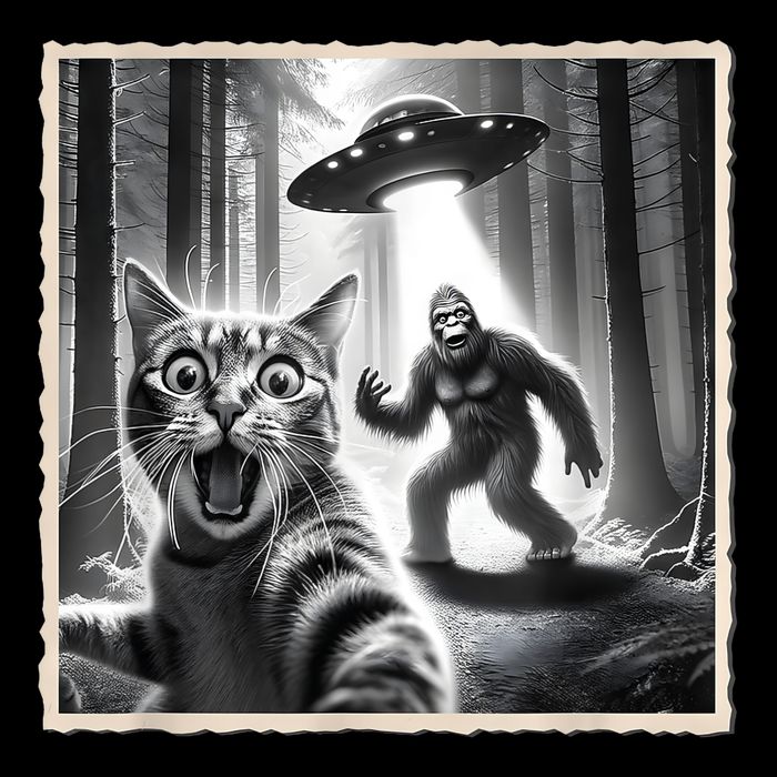 Cat Selfie With Bigfoot & Ufo  Funny Sasquatch & Cat Mousepad