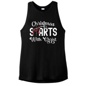 Christmas Starts With Christ Cross Jesus Christian Ladies PosiCharge Tri-Blend Wicking Tank