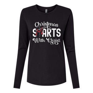 Christmas Starts With Christ Cross Jesus Christian Womens Cotton Relaxed Long Sleeve T-Shirt