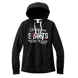 Christmas Starts With Christ Cross Jesus Christian Women's Fleece Hoodie