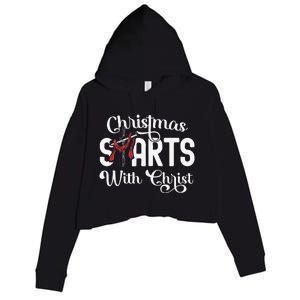 Christmas Starts With Christ Cross Jesus Christian Crop Fleece Hoodie