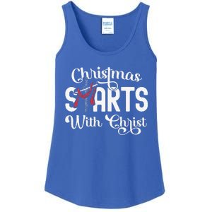 Christmas Starts With Christ Cross Jesus Christian Ladies Essential Tank