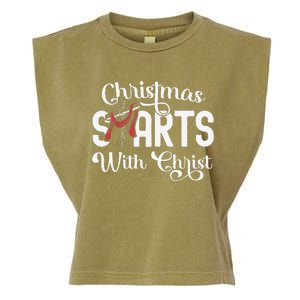 Christmas Starts With Christ Cross Jesus Christian Garment-Dyed Women's Muscle Tee