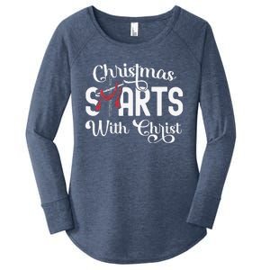 Christmas Starts With Christ Cross Jesus Christian Women's Perfect Tri Tunic Long Sleeve Shirt