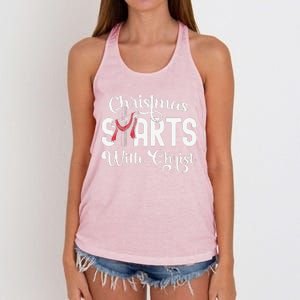 Christmas Starts With Christ Cross Jesus Christian Women's Knotted Racerback Tank