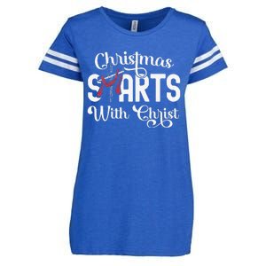 Christmas Starts With Christ Cross Jesus Christian Enza Ladies Jersey Football T-Shirt