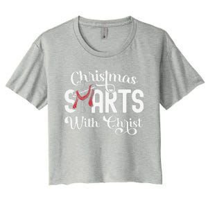 Christmas Starts With Christ Cross Jesus Christian Women's Crop Top Tee