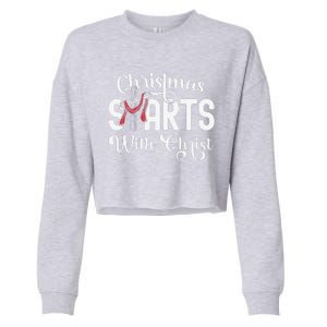 Christmas Starts With Christ Cross Jesus Christian Cropped Pullover Crew