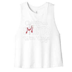 Christmas Starts With Christ Cross Jesus Christian Women's Racerback Cropped Tank