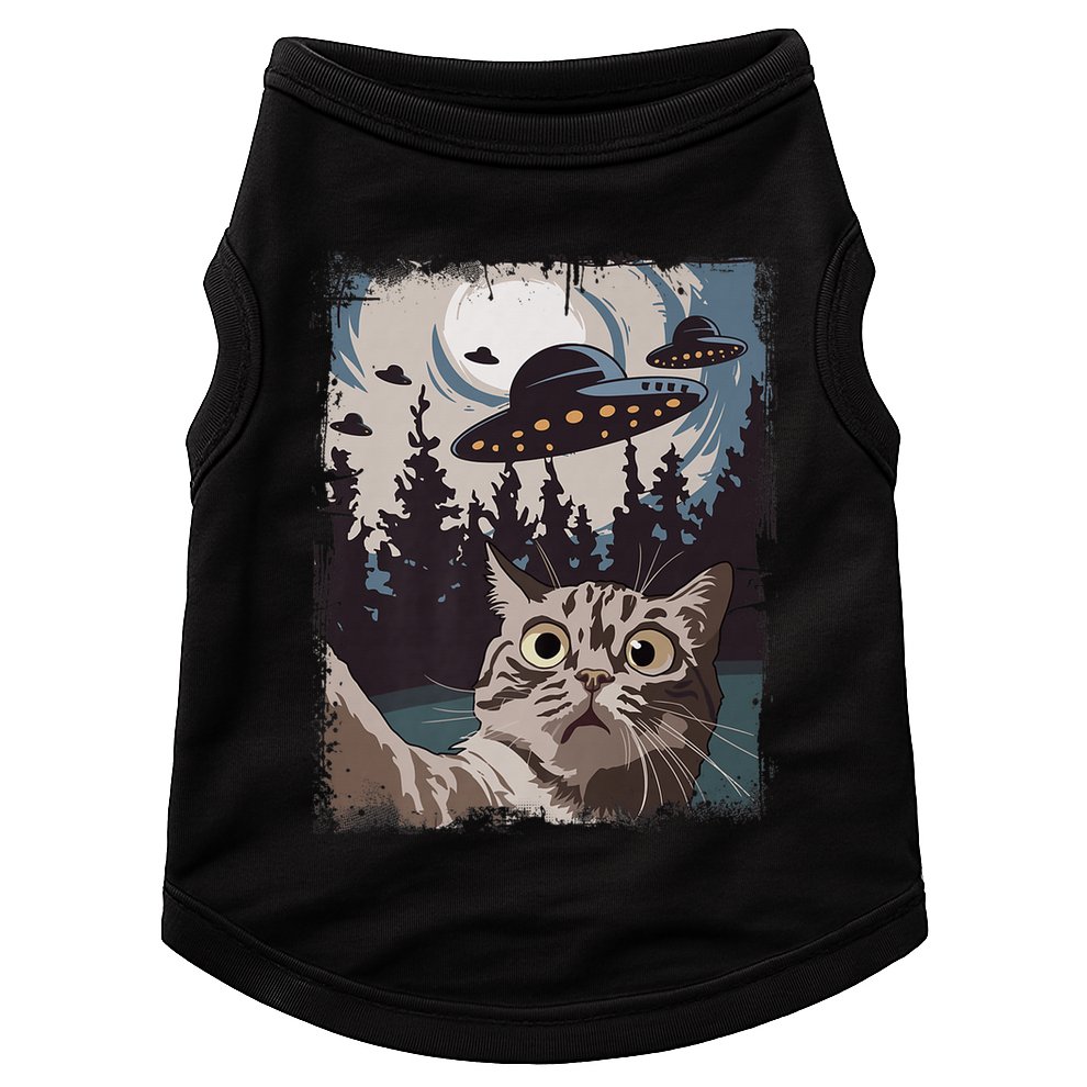Cat Selfie With Ufo Alien Funny Cat Graphic Doggie Tank