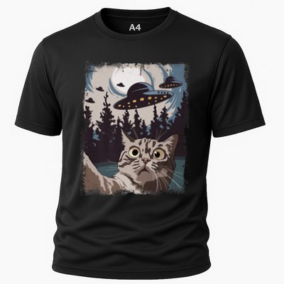 Cat Selfie With Ufo Alien Funny Cat Graphic Performance Shirt