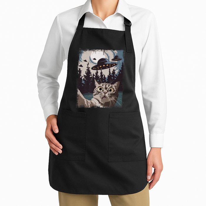 Cat Selfie With Ufo Alien Funny Cat Graphic Apron