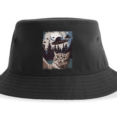Cat Selfie With Ufo Alien Funny Cat Graphic Sustainable Bucket Hat