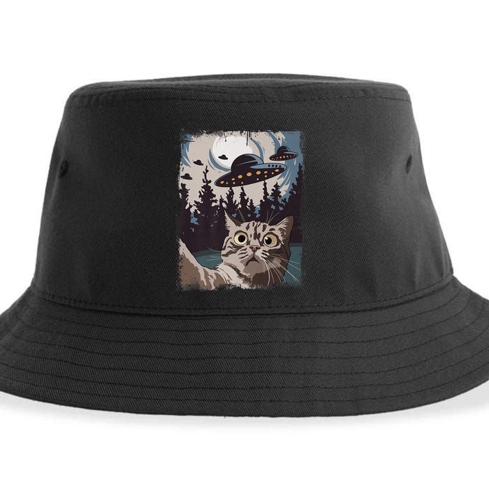 Cat Selfie With Ufo Alien Funny Cat Graphic Sustainable Bucket Hat