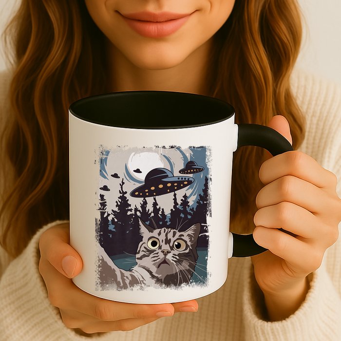Cat Selfie With Ufo Alien Funny Cat Graphic Mug