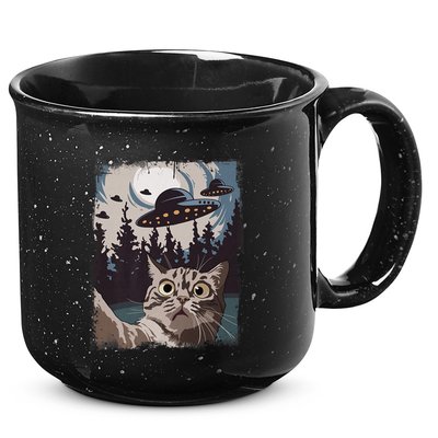 Cat Selfie With Ufo Alien Funny Cat Graphic 15oz Campfire Ceramic Mug
