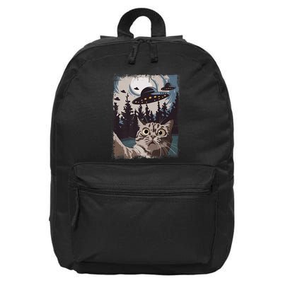 Cat Selfie With Ufo Alien Funny Cat Graphic 16 in Basic Backpack