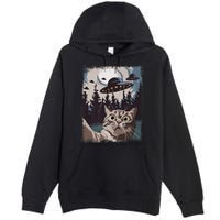 Cat Selfie With Ufo Alien Funny Cat Graphic Premium Pullover Hoodie