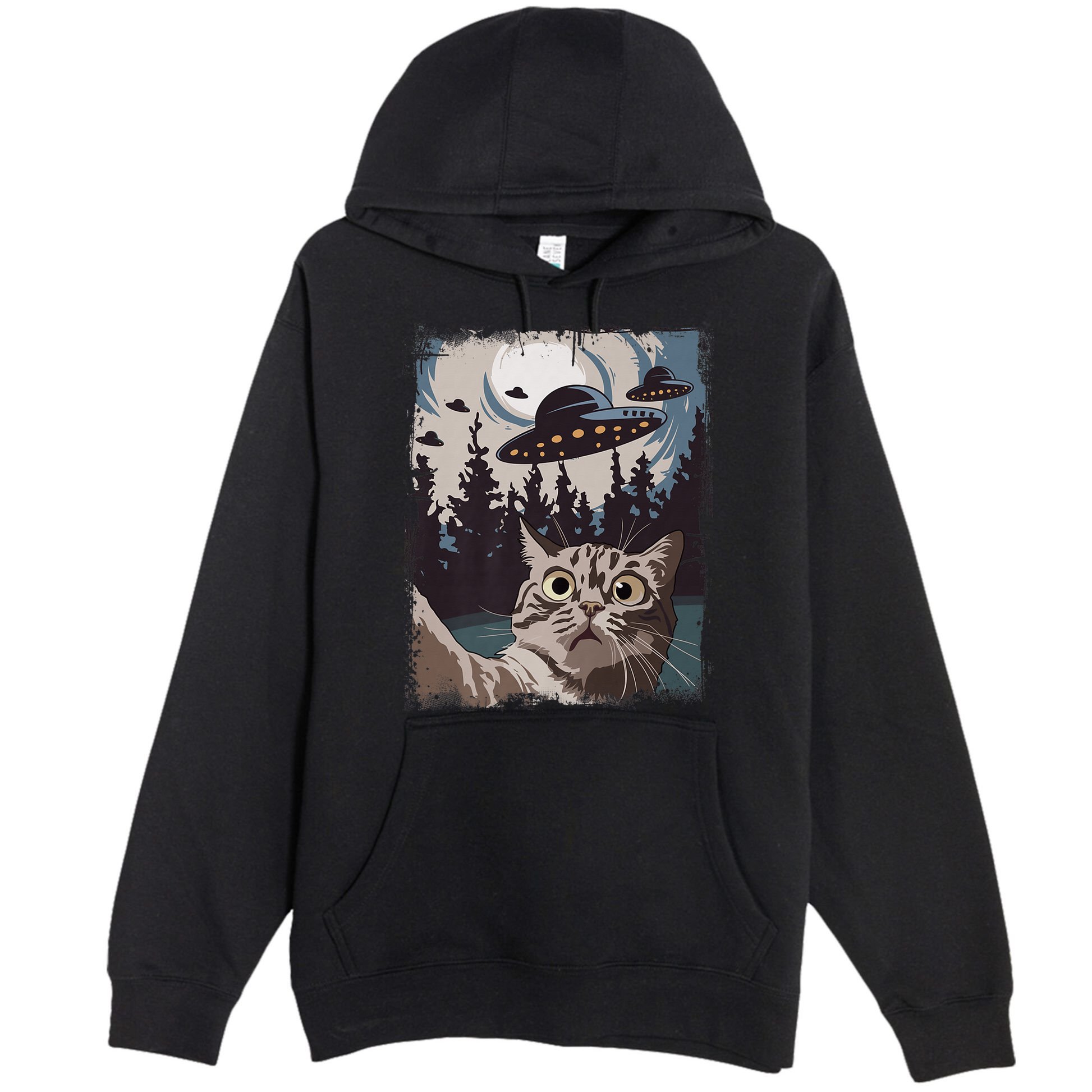 Cat Selfie With Ufo Alien Funny Cat Graphic Premium Pullover Hoodie