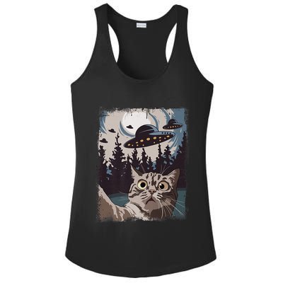 Cat Selfie With Ufo Alien Funny Cat Graphic Ladies PosiCharge Competitor Racerback Tank