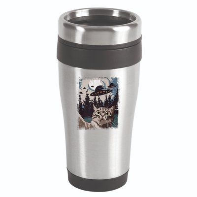 Cat Selfie With Ufo Alien Funny Cat Graphic 16oz Travel Tumbler