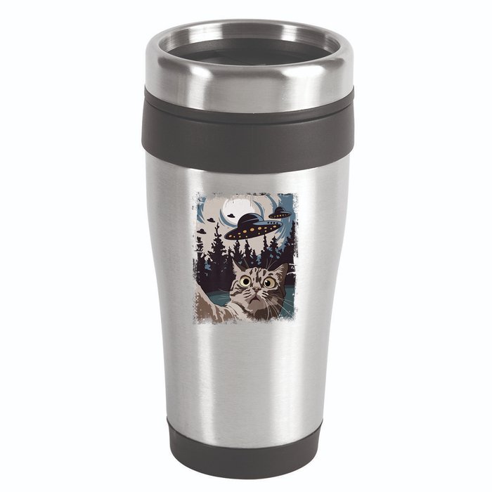 Cat Selfie With Ufo Alien Funny Cat Graphic 16oz Travel Tumbler