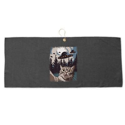 Cat Selfie With Ufo Alien Funny Cat Graphic Large Microfiber Waffle Golf Towel