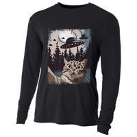 Cat Selfie With Ufo Alien Funny Cat Graphic Cooling Performance Long Sleeve Crew