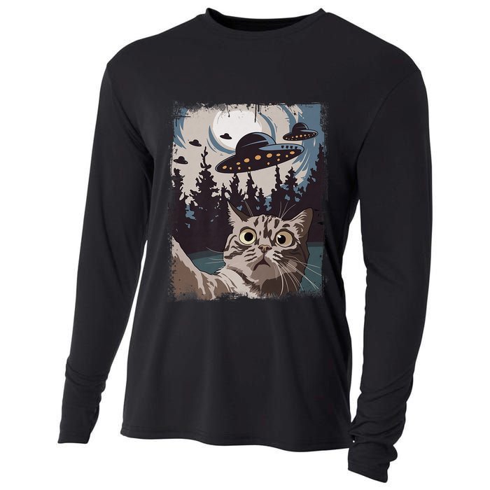 Cat Selfie With Ufo Alien Funny Cat Graphic Cooling Performance Long Sleeve Crew