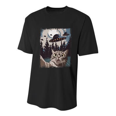 Cat Selfie With Ufo Alien Funny Cat Graphic Youth Performance Sprint T-Shirt
