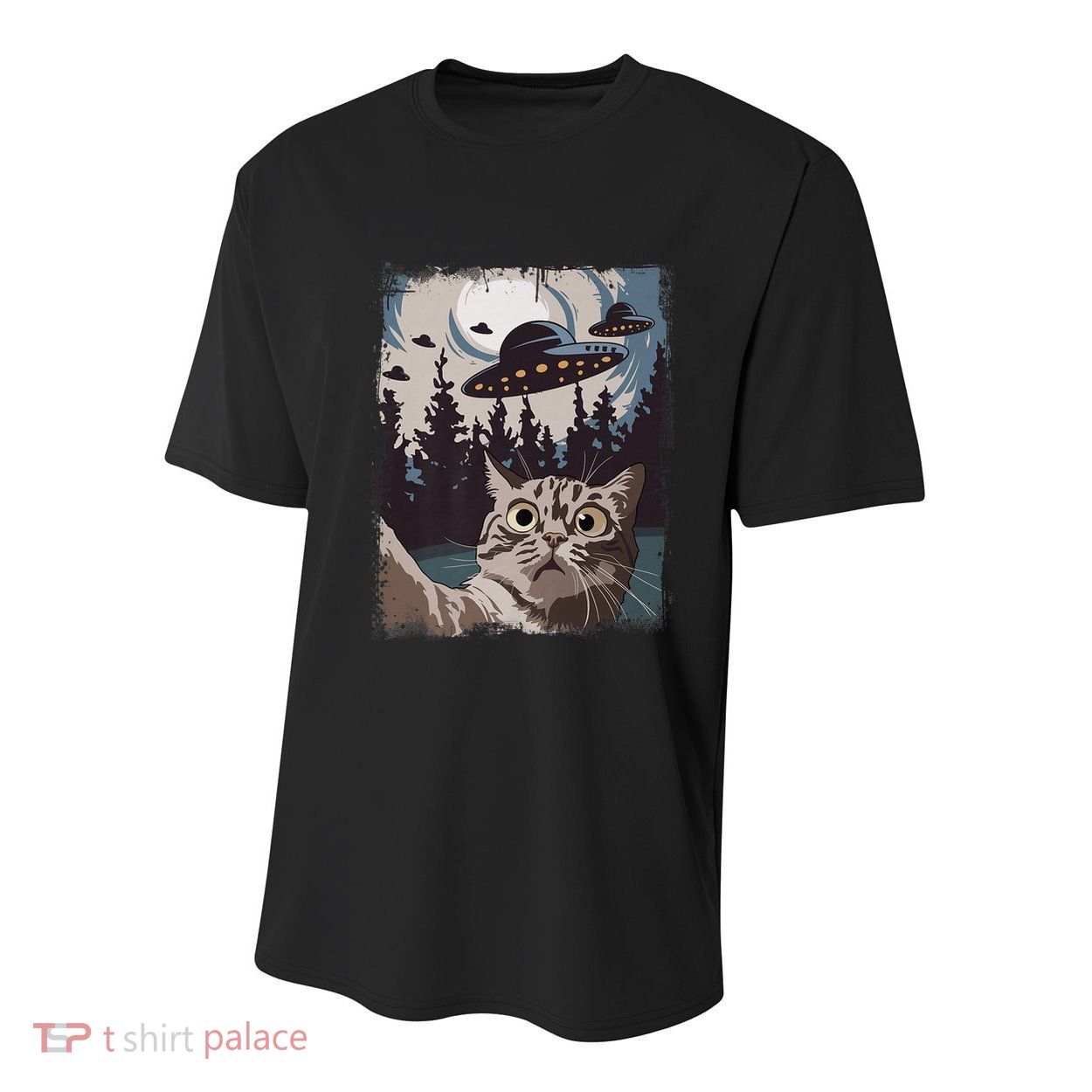 Cat Selfie With Ufo Alien Funny Cat Graphic Youth Performance Sprint T-Shirt