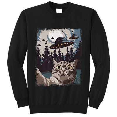 Cat Selfie With Ufo Alien Funny Cat Graphic Tall Sweatshirt