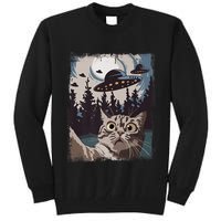Cat Selfie With Ufo Alien Funny Cat Graphic Tall Sweatshirt