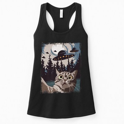 Cat Selfie With Ufo Alien Funny Cat Graphic Womens Tank Top