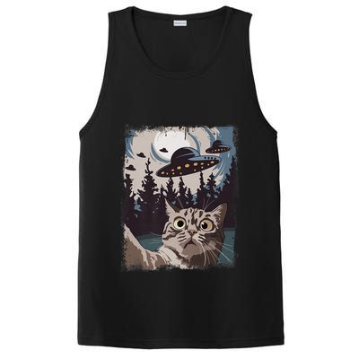 Cat Selfie With Ufo Alien Funny Cat Graphic PosiCharge Competitor Tank