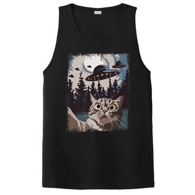 Cat Selfie With Ufo Alien Funny Cat Graphic PosiCharge Competitor Tank