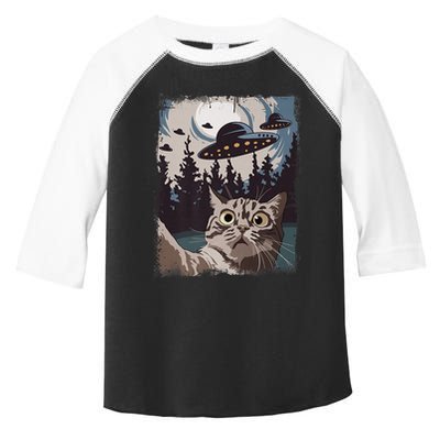 Cat Selfie With Ufo Alien Funny Cat Graphic Toddler Fine Jersey T-Shirt