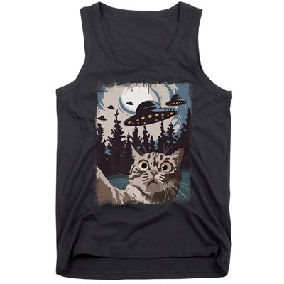 Cat Selfie With Ufo Alien Funny Cat Graphic Tank Top